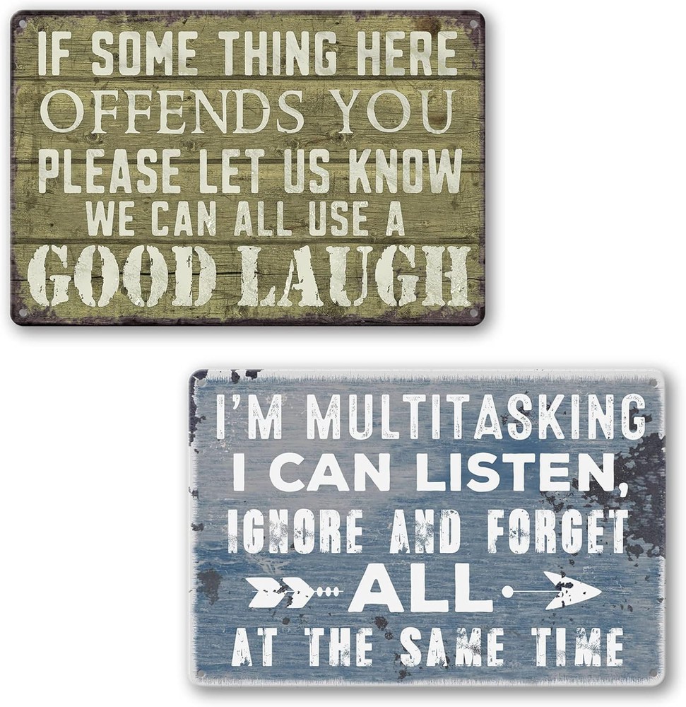 Funny Vintage Metal Tin Bar Sign for Man Cave or Garage Wall Decor in Light Blue