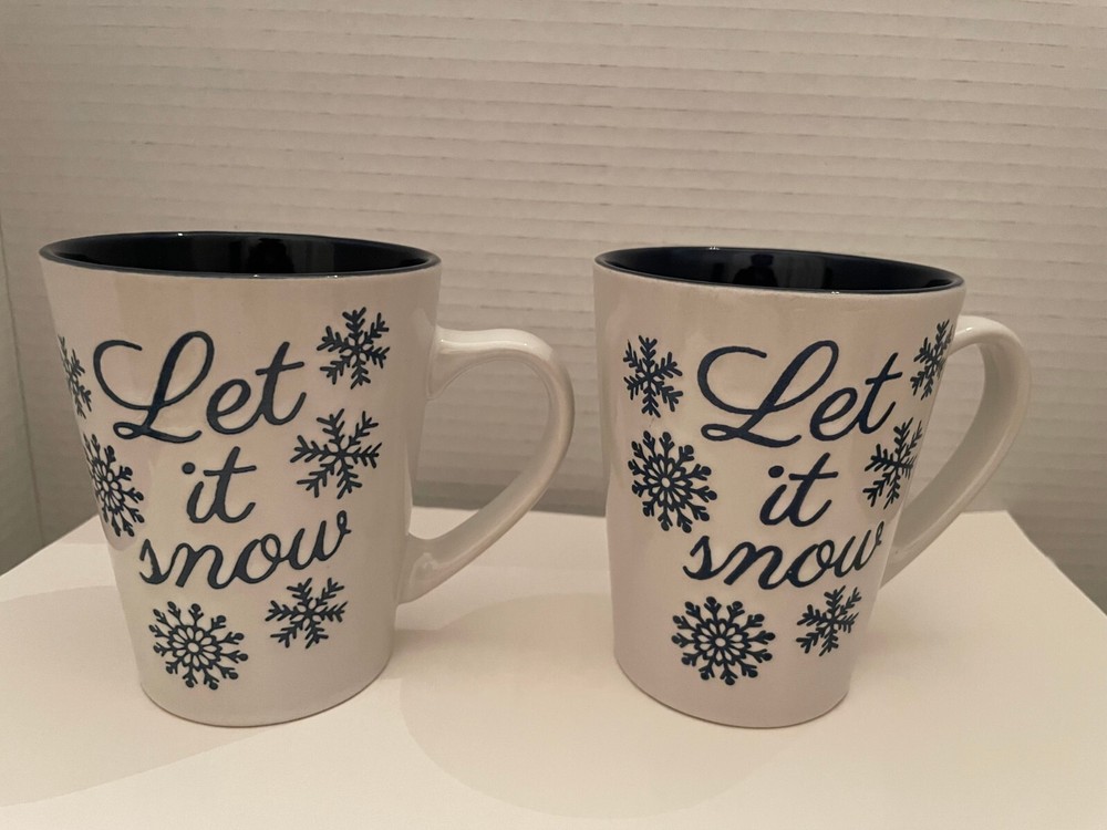 Set of 2 Let It Snow Holiday Mugs for Coffee Tea Cocoa