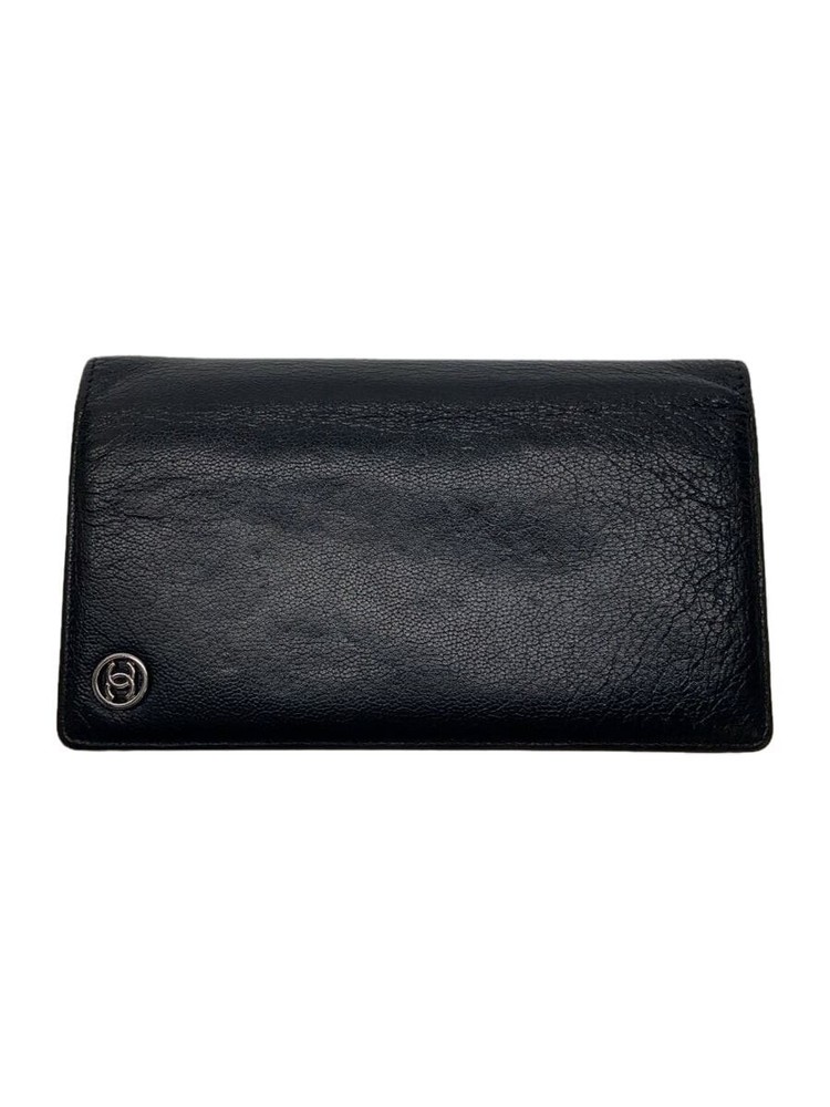 CHANEL Black Leather CC Bifold Long Wallet Pre-Loved Solid Color
