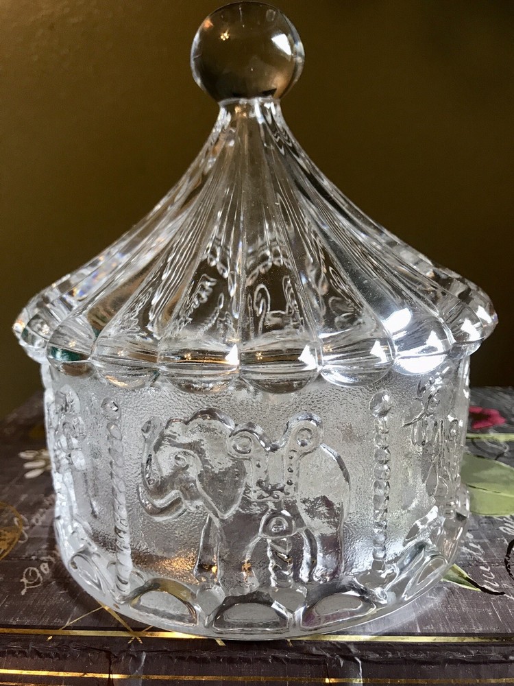 Vintage Goebel German Lead Crystal Carousel Horses Circus Tent Covered Candy Dsh