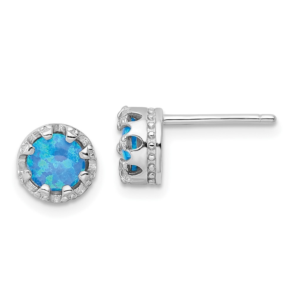 Sterling Silver Polished Blue Lab Created Opal Post Stud Earrings 1.85gm L-7.5mm