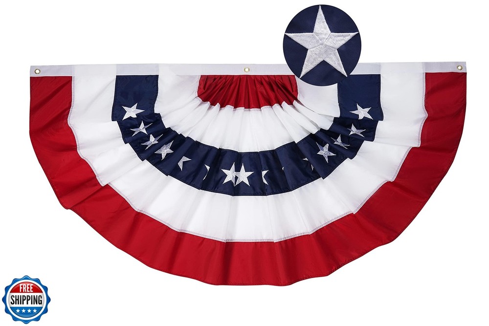 FRF FLAG American Flag Bunting 5x10 Ft, Embroidered Patriotic Bunting Flags,