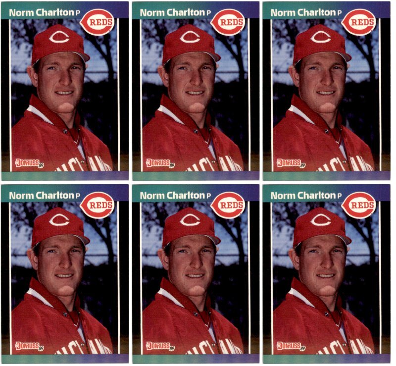 (6) 1989 Donruss #544 Norm Charlton RC Cincinnati Reds Card Lot
