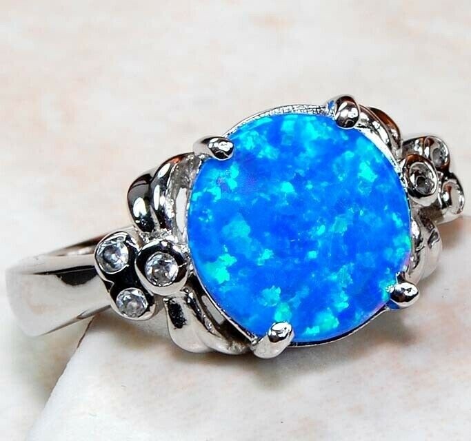 Australian Opal Inlay & White Topaz 925 Sterling Silver Ring Jewelry Sz 6 BA3