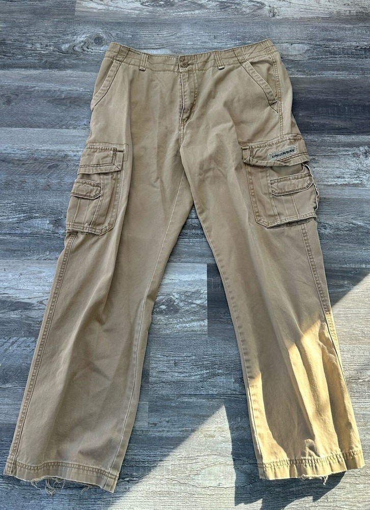 Vtg Union Bay Mens Wide Leg Baggy Cargo Pants Skate Y2K Brown Tan- 36X32