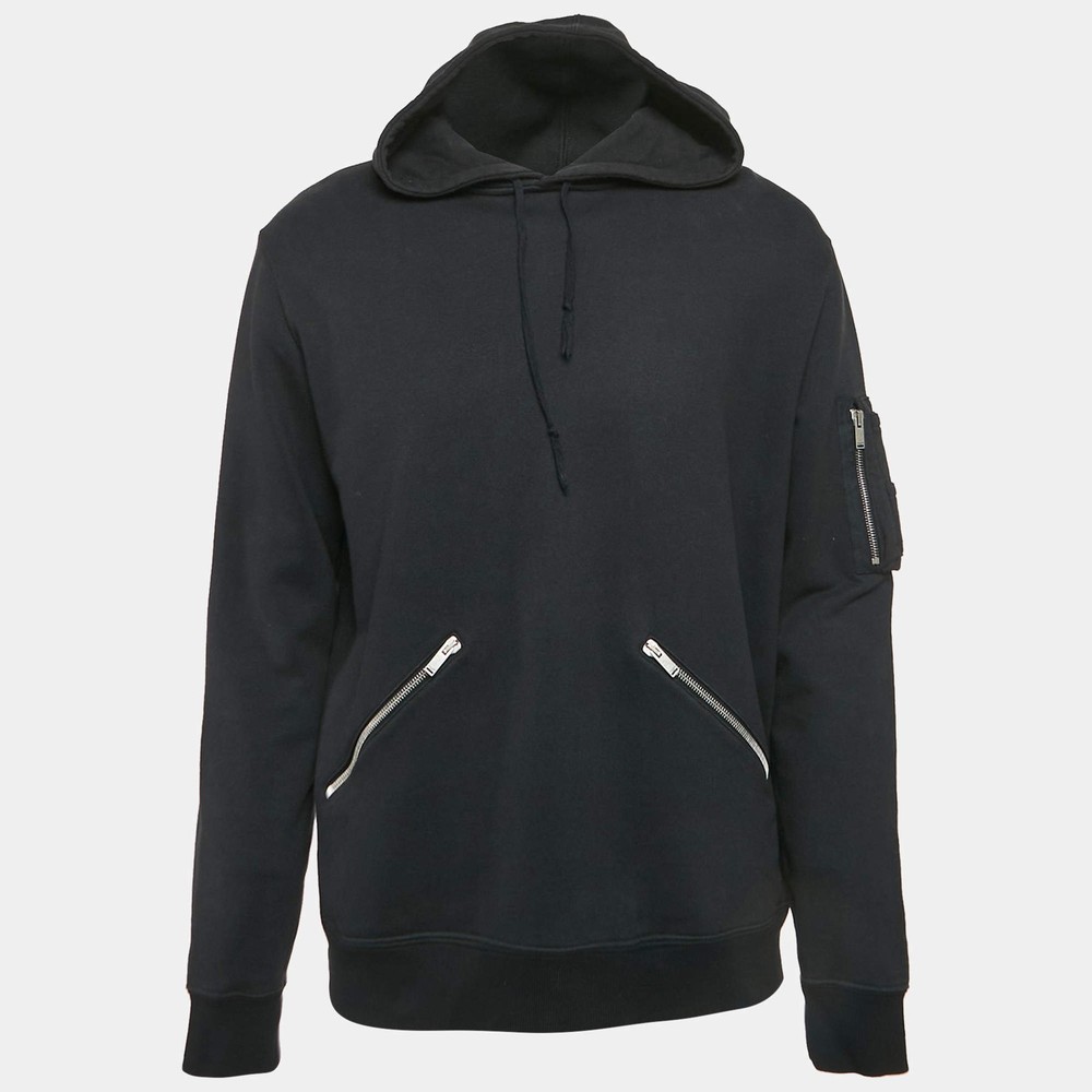 Saint Laurent Paris Black Cotton Hooded Sweatshirt XL