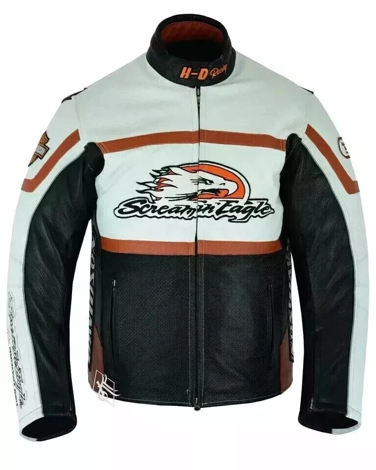 Harley Davidson Mens Raceway Screaming Eagle Leather Biker Jacket  