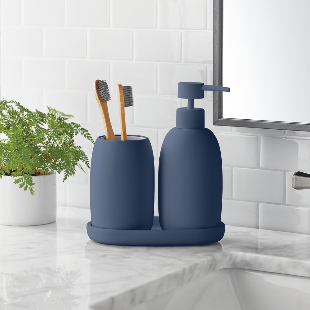 Mainstays Ceramic Stoneware Bath Accessories 3-Piece Set, Blue