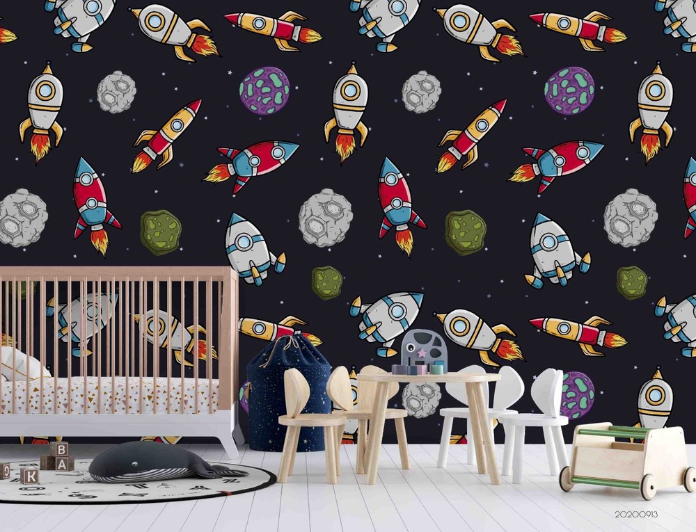 3D Space Rocket Planet Mode Wall Murals Wallpaper Murals Wall Sticker
