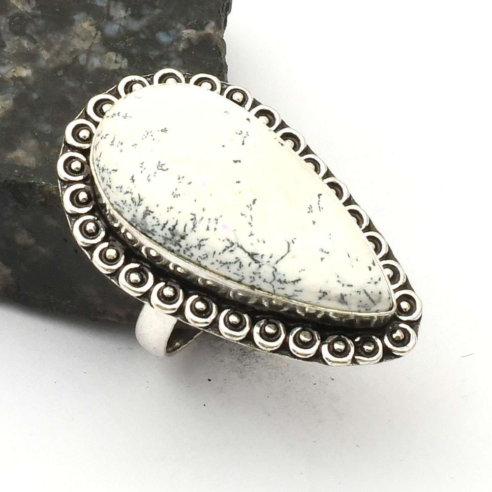 Dendrite Opal Gemstone Ethnic Handmade Ring Jewelry Women US Size-8.75 AR 42826