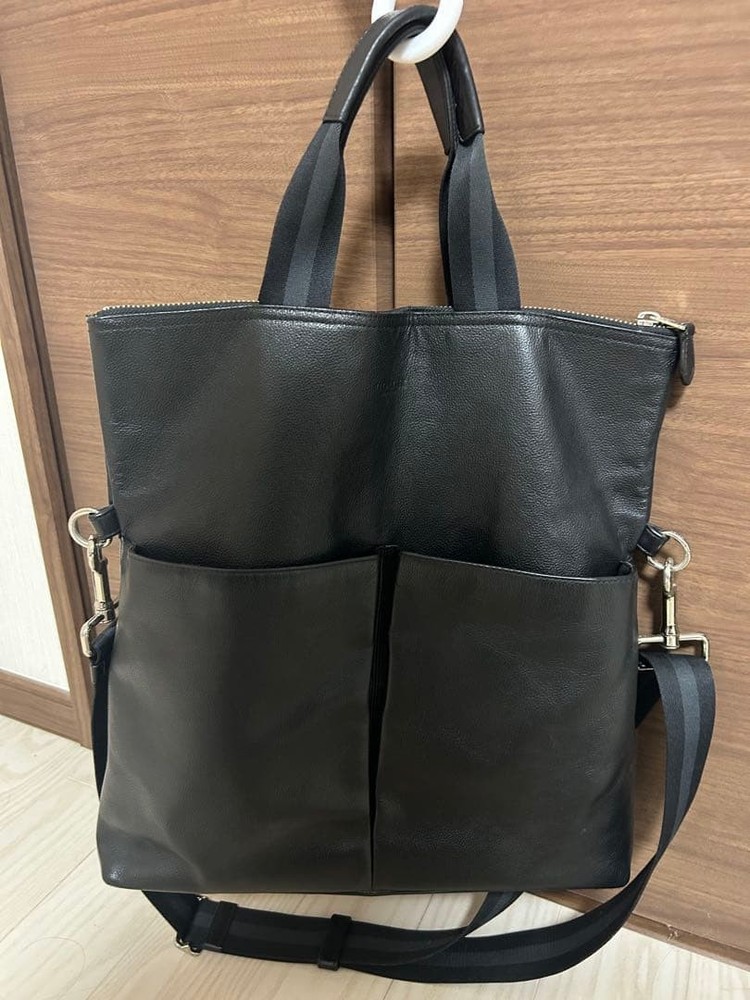 COACH Leather 2Way Shoulder Bag Tote Bag Black