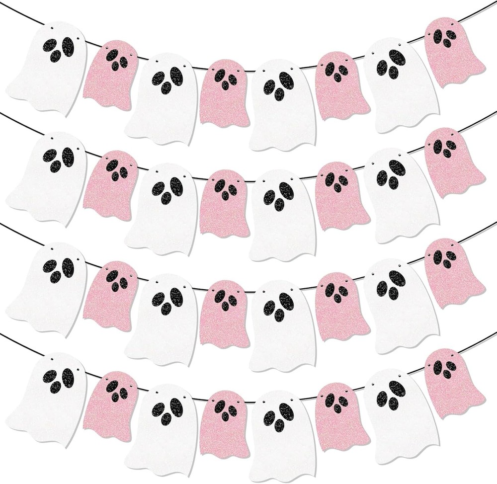 Glitter Pink Ghost Garland Halloween Banner Ghost Party Decorations Pink