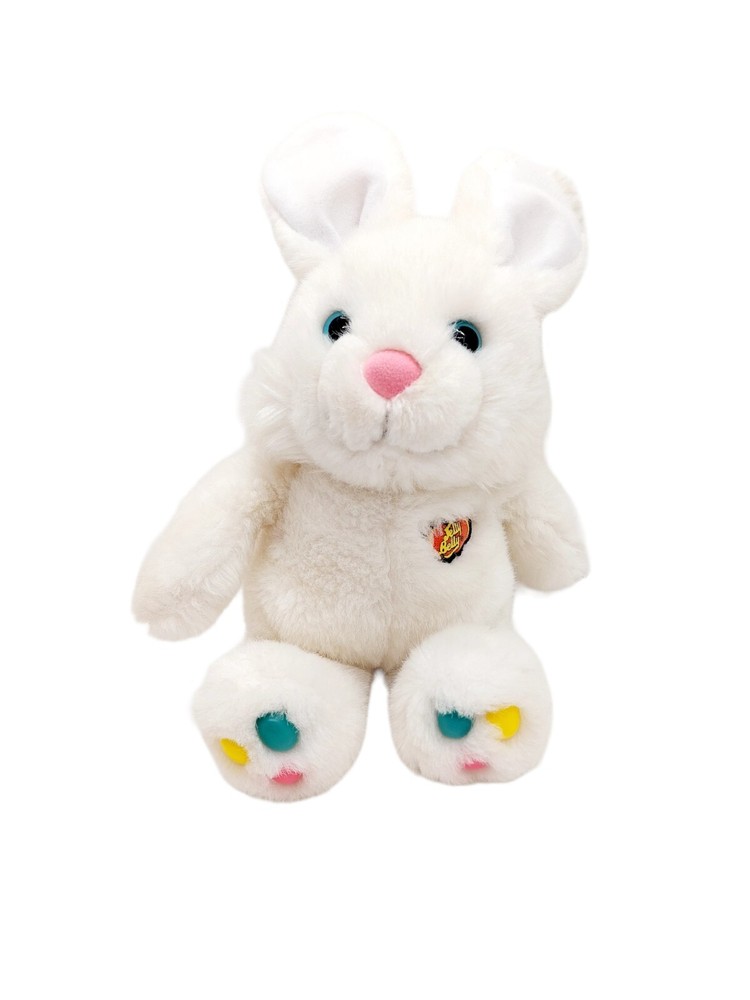 Vintage 1988 White Jelly Belly Bunny Plush by Herman Goelitz 10 Inch Easter Stuffed Animal