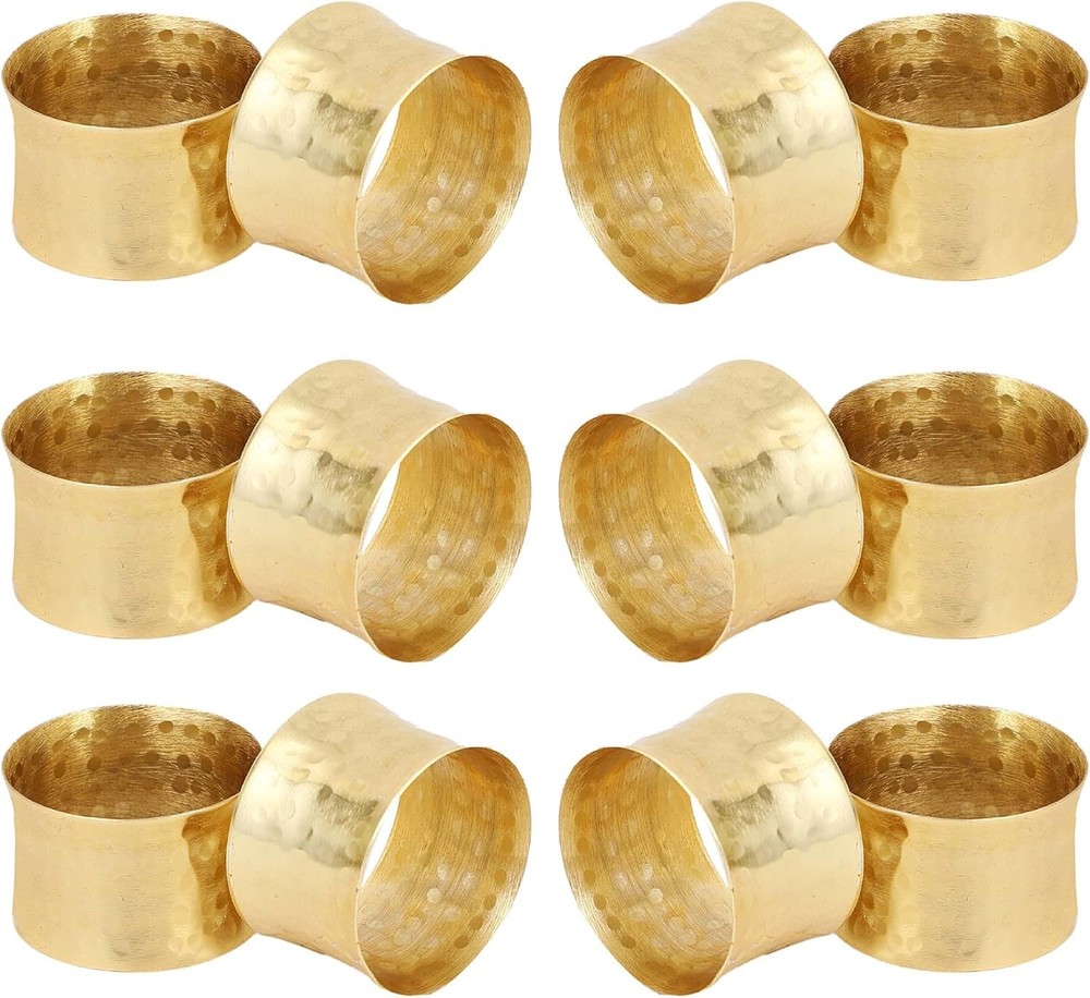 Napkin Rings Set of 12 Modern Gold Handcrafted Round Hammered Table Decor