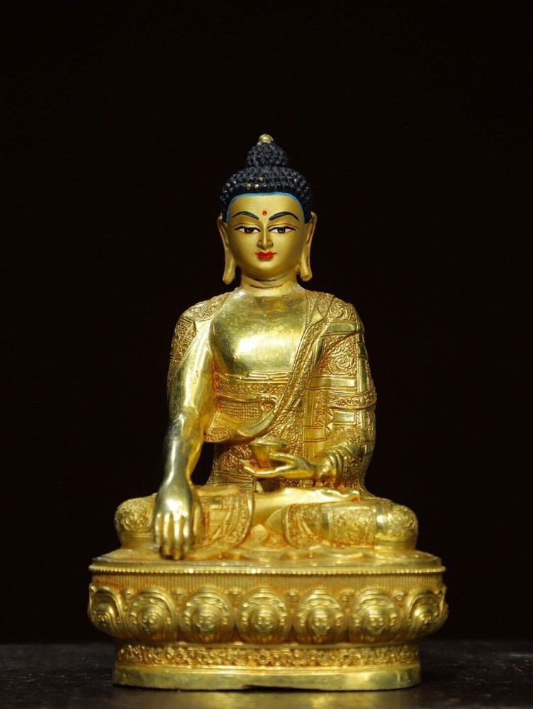 6.3-inch antique Tibetan Buddhism bronze gilt Amitabha Buddha statue from China temple
