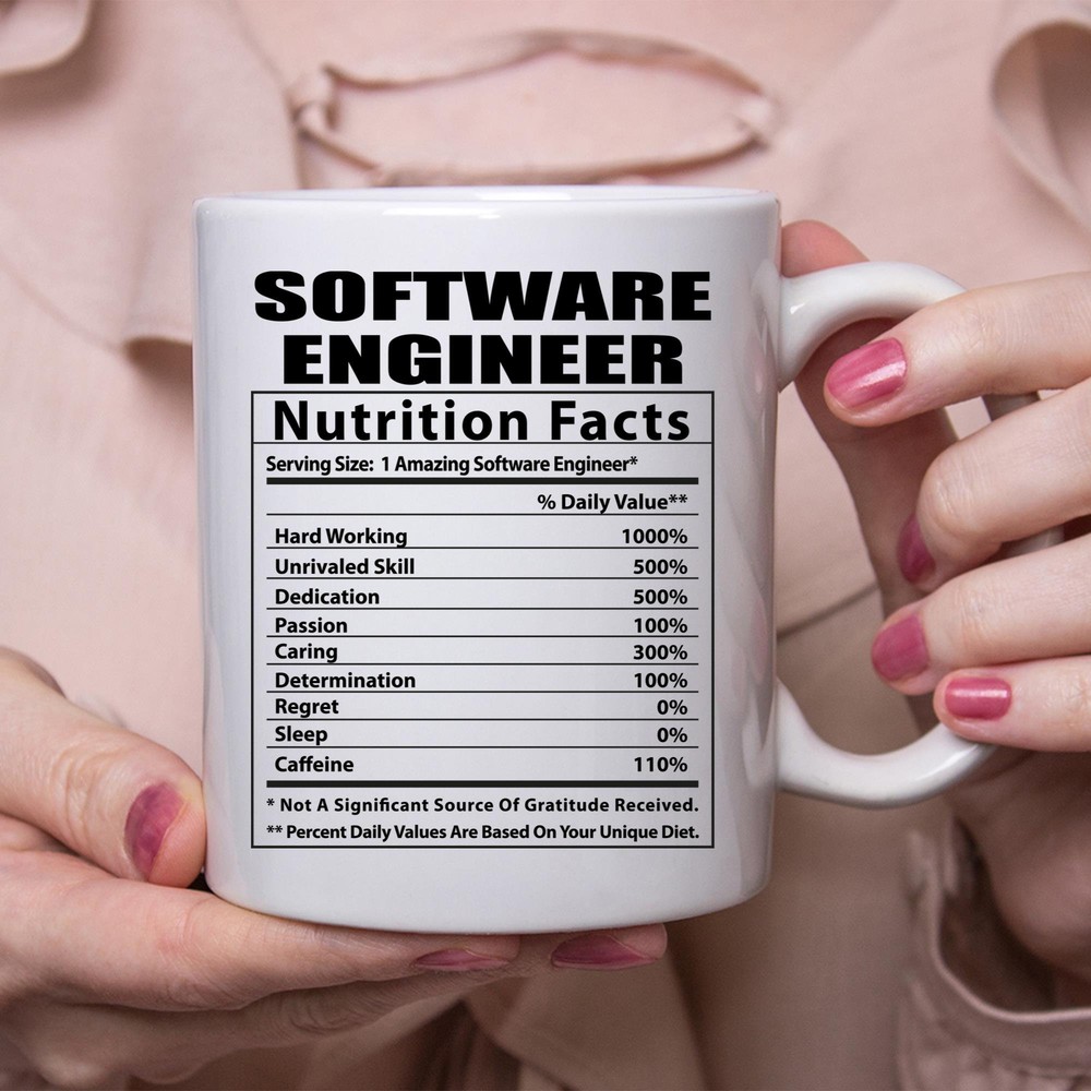 Funny Software Engineer Nutritional Facts White Coffee Mug