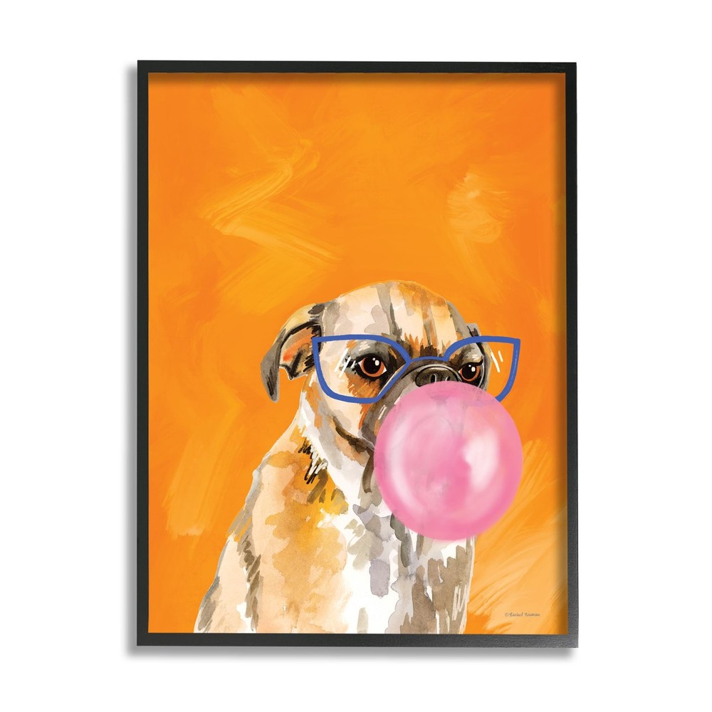 Black Framed Giclee Art - Orange Dog with Bubblegum by Rachel Nieman