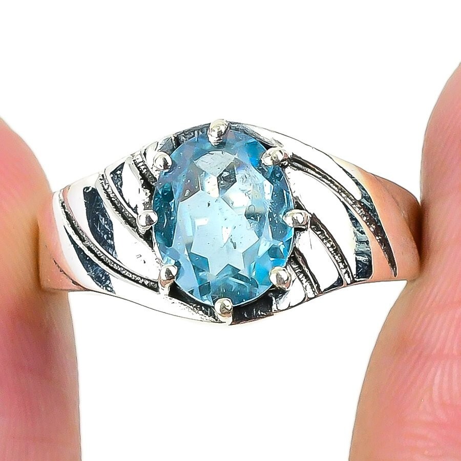Thanks Giving Day Deal Aquamarine Gemstone 925 Solid Silver Statement Ring US 8