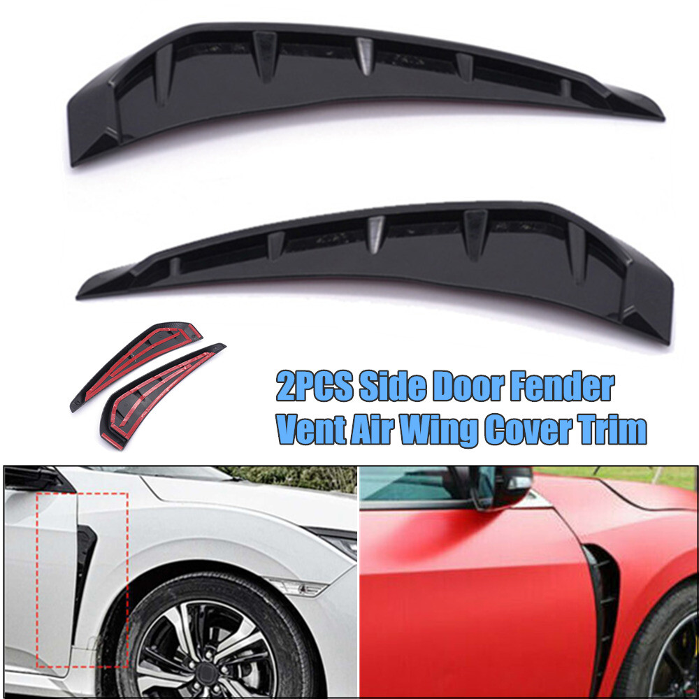 2PCS Car Glossy Black Side Door Fender Vent Air Wing Shark Grilles Trims Black