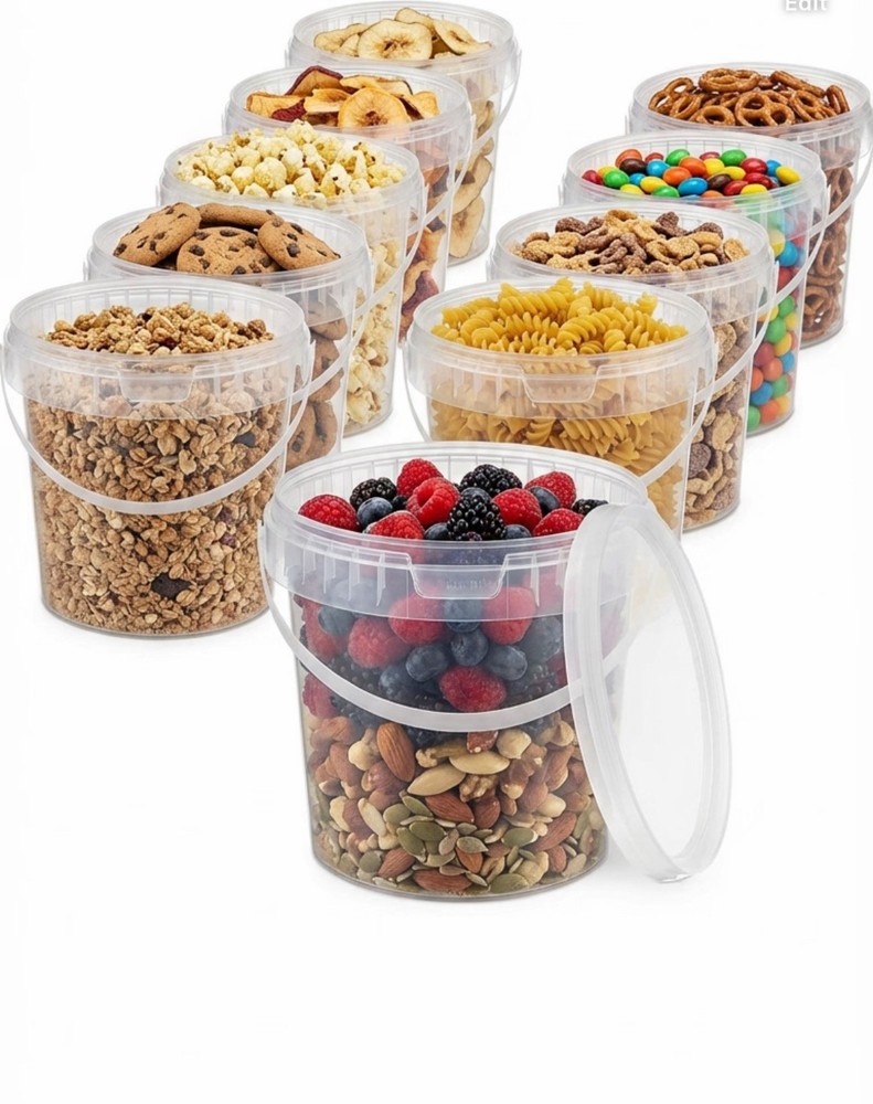 Bucket with lid  (1 L) Transparent 10x1 Litres - food-safe,sturdy empty