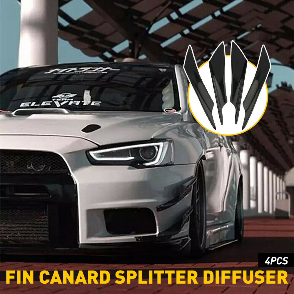 Glossy Black 4pcs Car Bumper Canard Fin Splitter Valence Diffuser Spoiler Lip