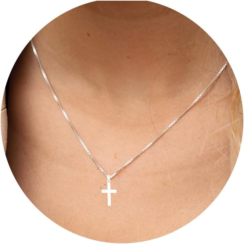 KICKGY Silver Cross Necklaces for Women, Dainty Silver Necklace Sterling Silver