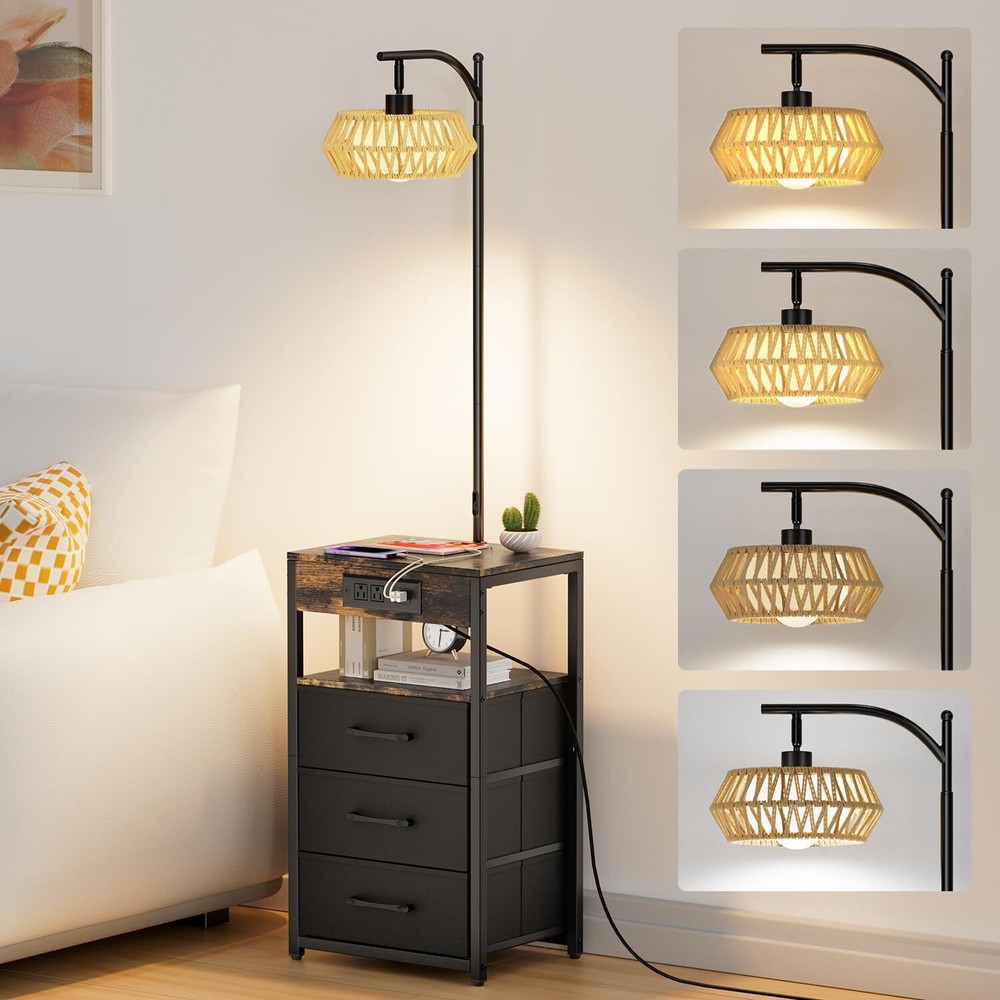 Floor Lamp with Table, End Table Lamp with Charging Station (USB & AC Port), ...