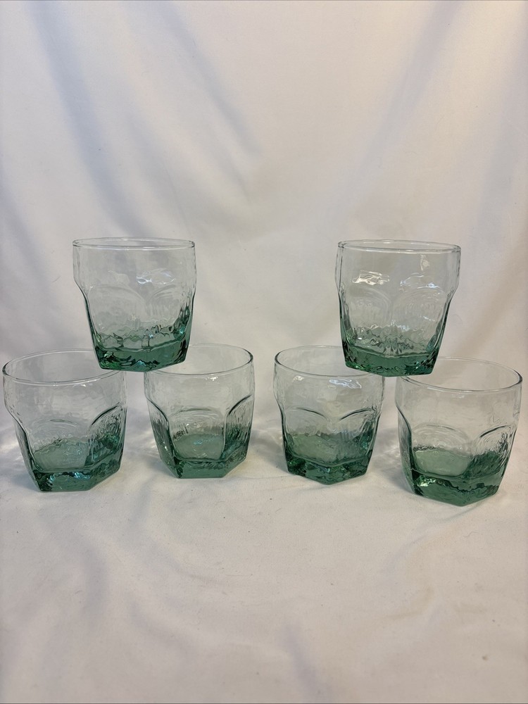 VTG SET OF 6 LIBBEY CHIVALRY GREEN GLASS OLD FASHIONED LOW BALL GLASSES 3 1/2