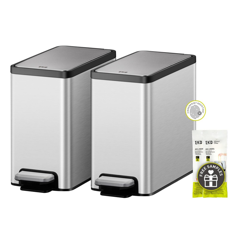 EKO Slim Small Bathroom Trash Can with Lid, Stainless Steel Kitchen Garbage C...