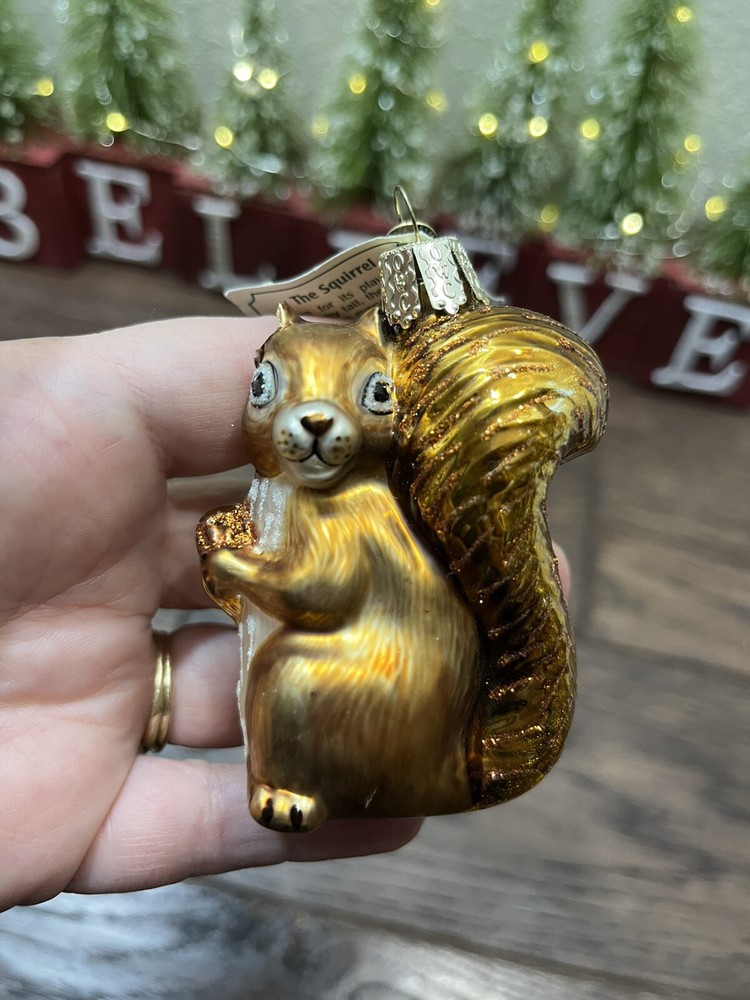 Old World Christmas Glass Blown Ornament - Squirrel 3” Tag No Box