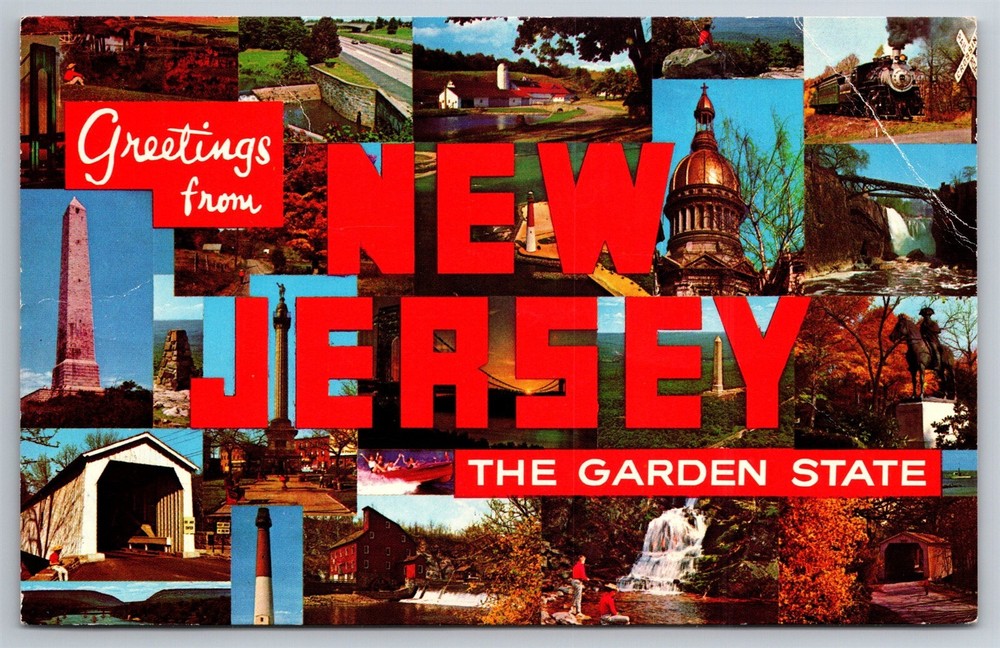 Greetings From New Jersey Garden State Large Letter NJ Postcard S7