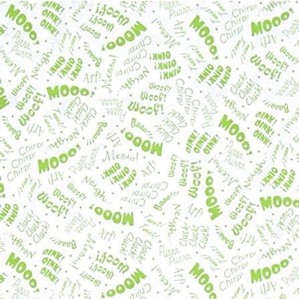 Animal Farm Sounds Words Green 100% Cotton Fabric by The Yard