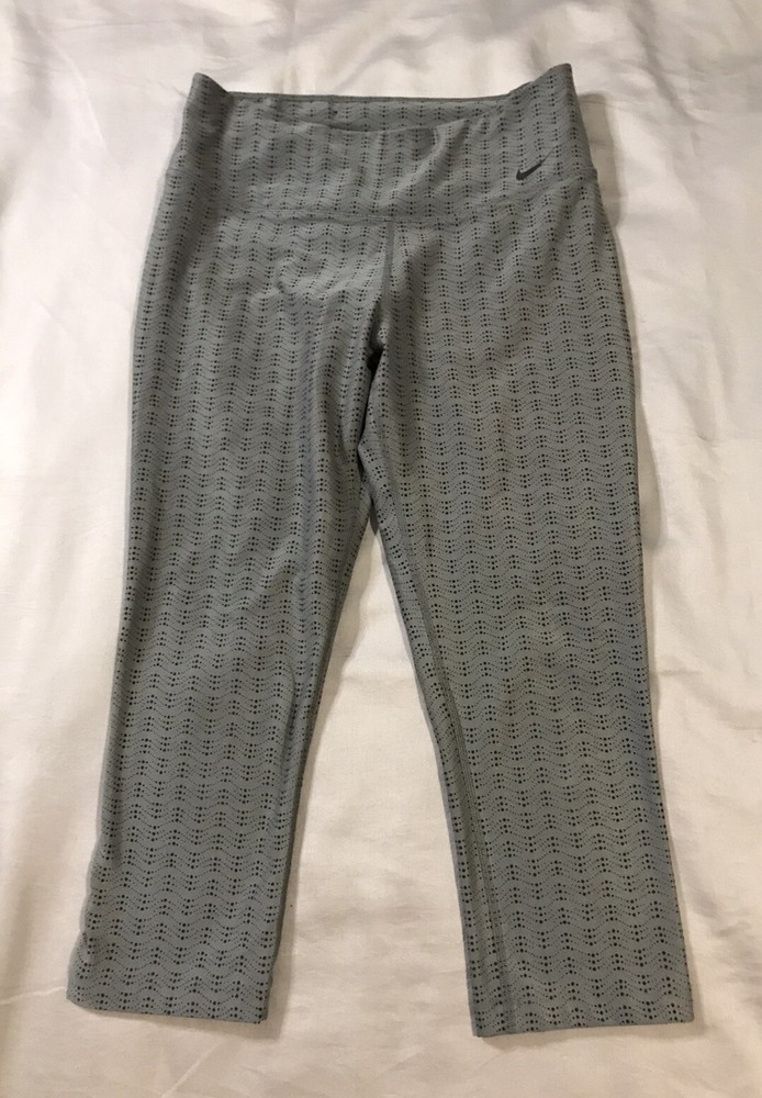 Nike Leggings Capri Pants Womens Small Gray Black Dri-Fit Dotted