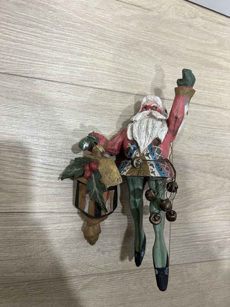 Vintage House of Hatten Santa Elf Christmas Ornament 1988 Lantern & Bells