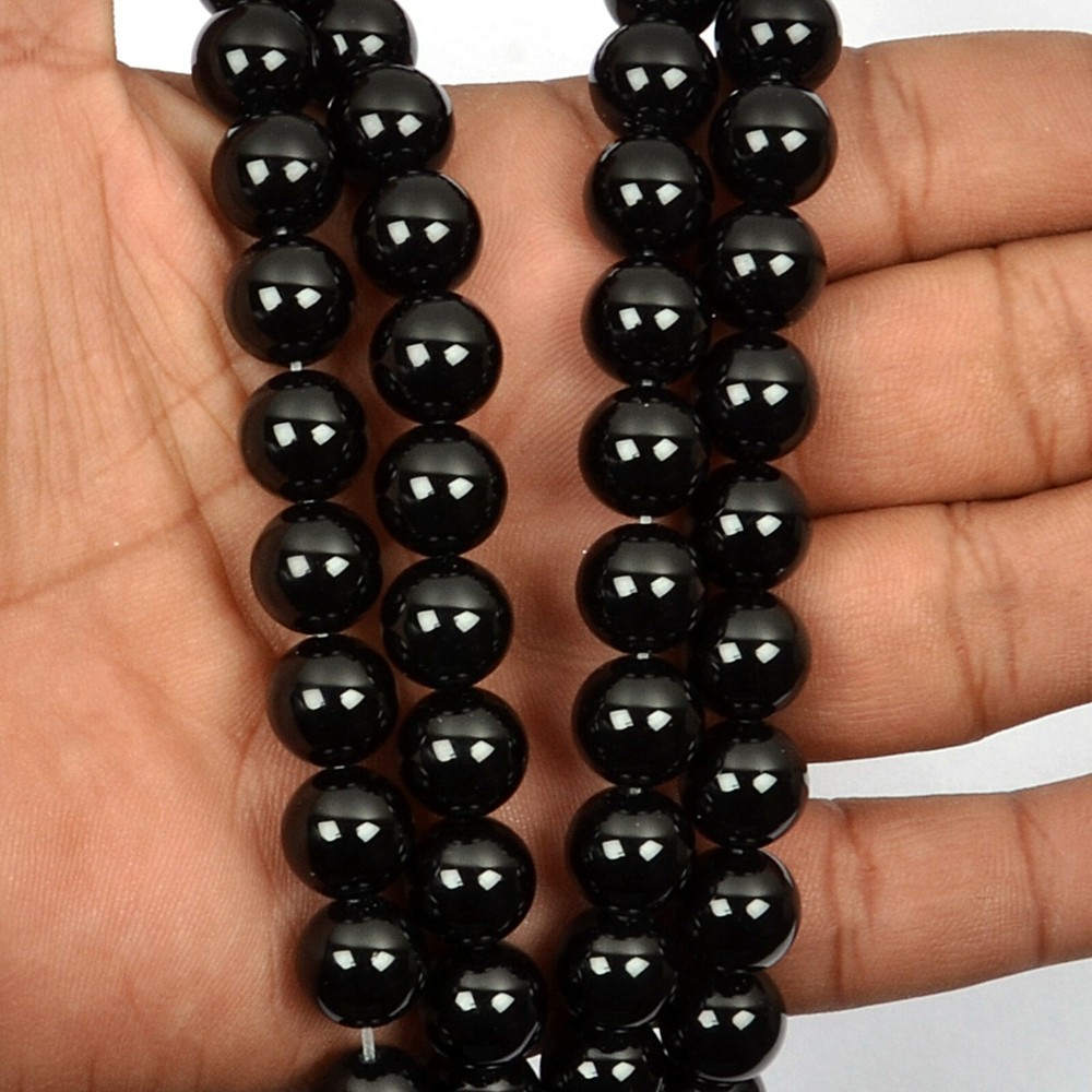 Smooth Round Natural Black Onyx 10MM Gemstone Beads 15-Inch Strand