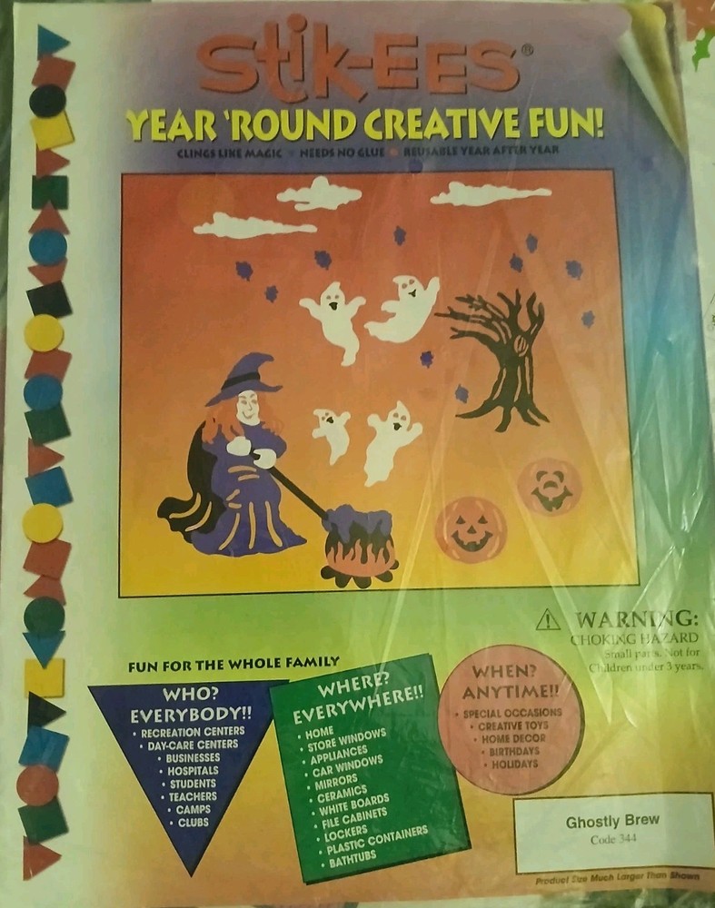 1987 Stik-ees Ghostly Brew Reusable Window Decals Halloween Vintage Set Code 344