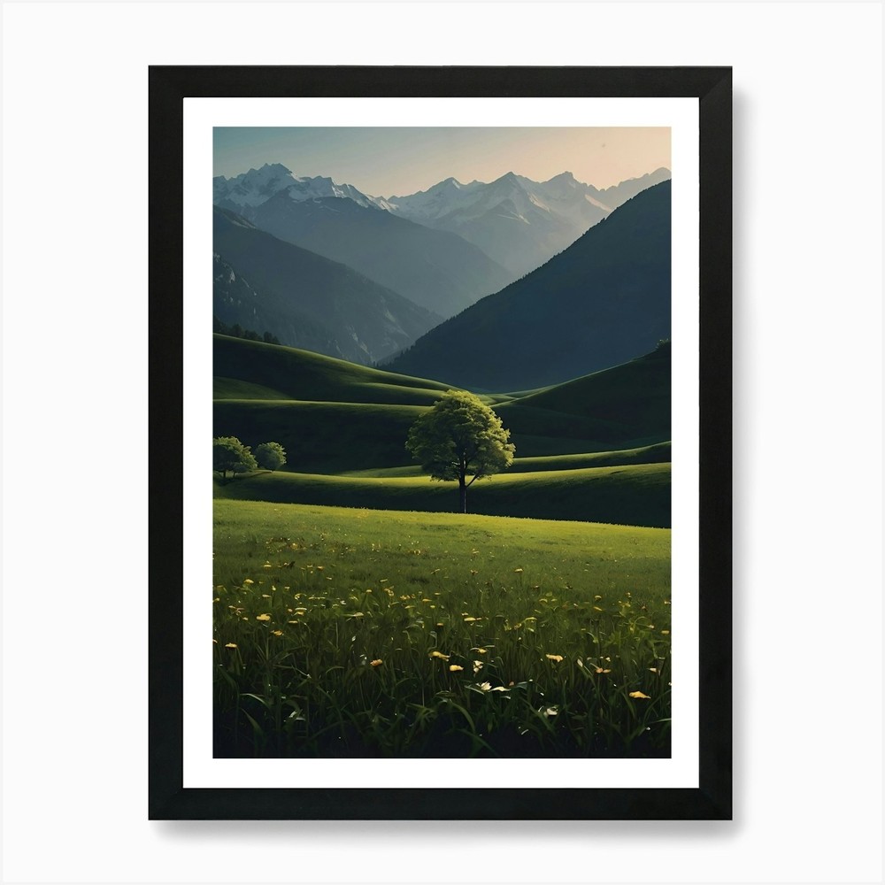 Tree in a Field Framed Wall Art Canvas Print Poster Picture