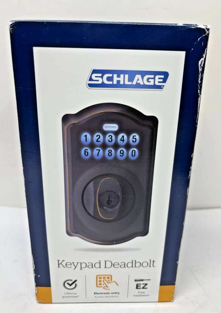 Schlage BE365 Camelot Keypad Deadbolt in Aged Bronze - Keyless Entry Security  