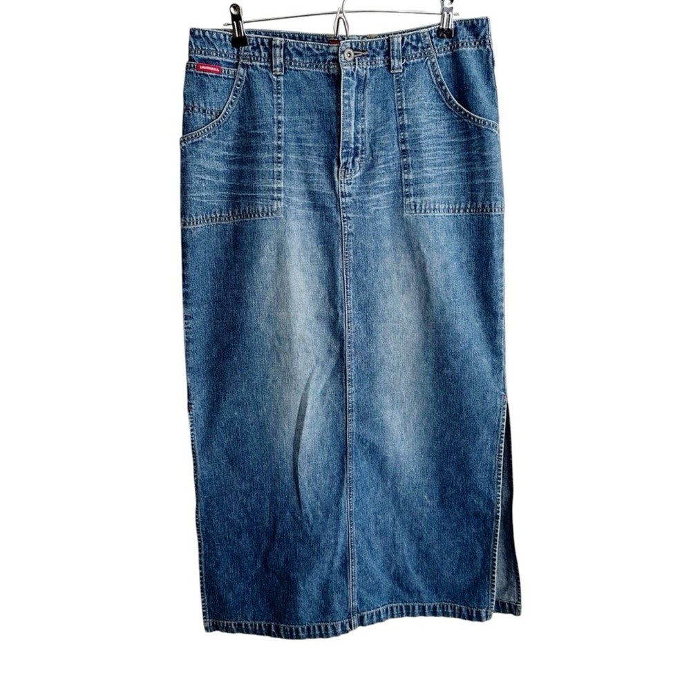 Unionbay Vintage y2k Maxi Denim Skirt with Side Slits Low Rise Cotton Size 11
