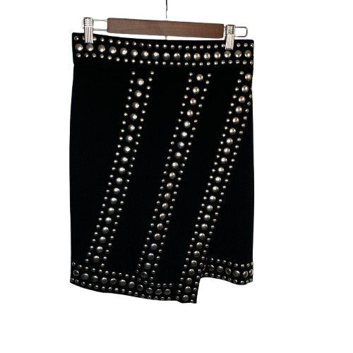 Edgy Black Studded Western Pull-On Skirt for Women Size M Petite