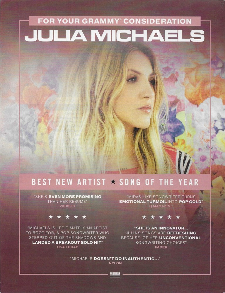 Julia Michaels 2017 Vintage Promo Poster 8.5x11 Rare Mint USA