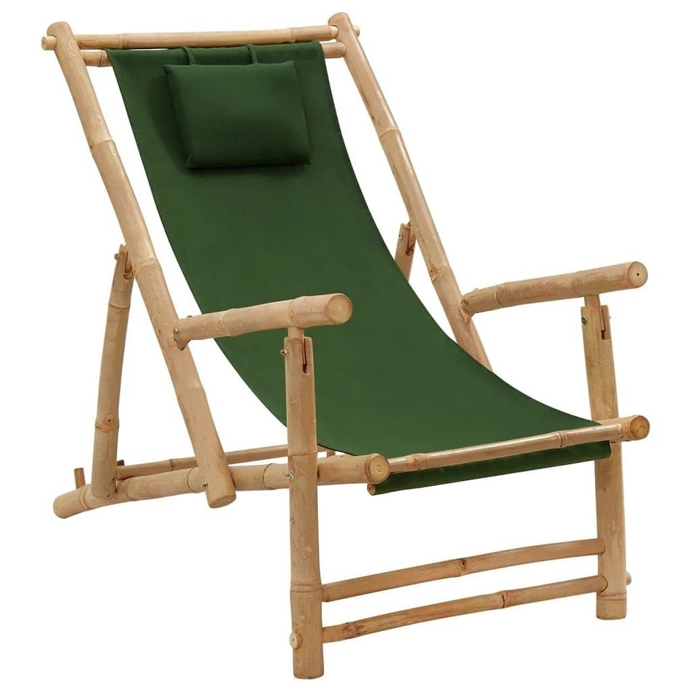 Green Bamboo Deck Chair with Canvas Seat - 100% Polyester
