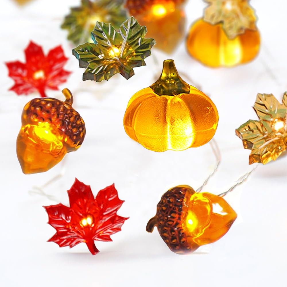 10 Ft 30 LED Fall String Lights 3D Pumpkin Maple Leaf Acorn Fall Decor For Home