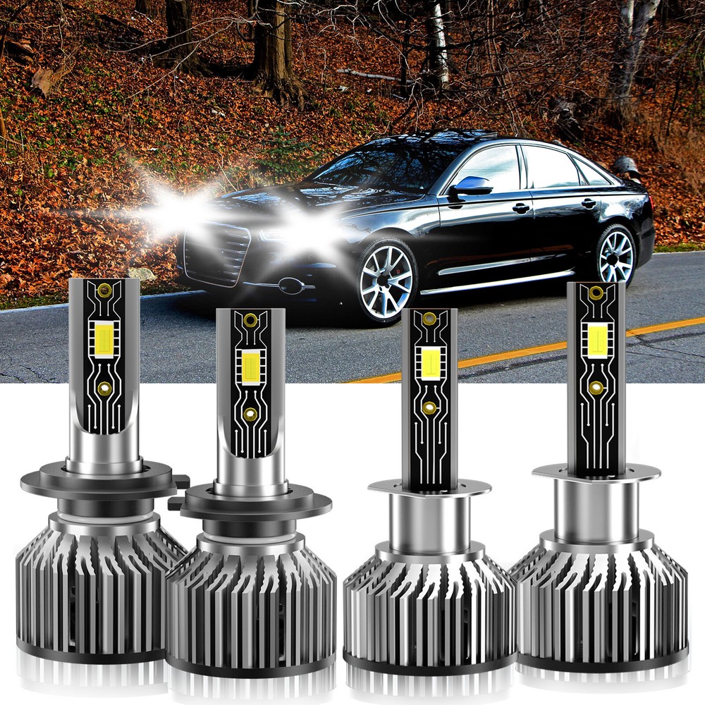 For Audi S6 2002-2007 H1 H7 LED Headlight Combo High Low Beam Bulbs Kit 6500K