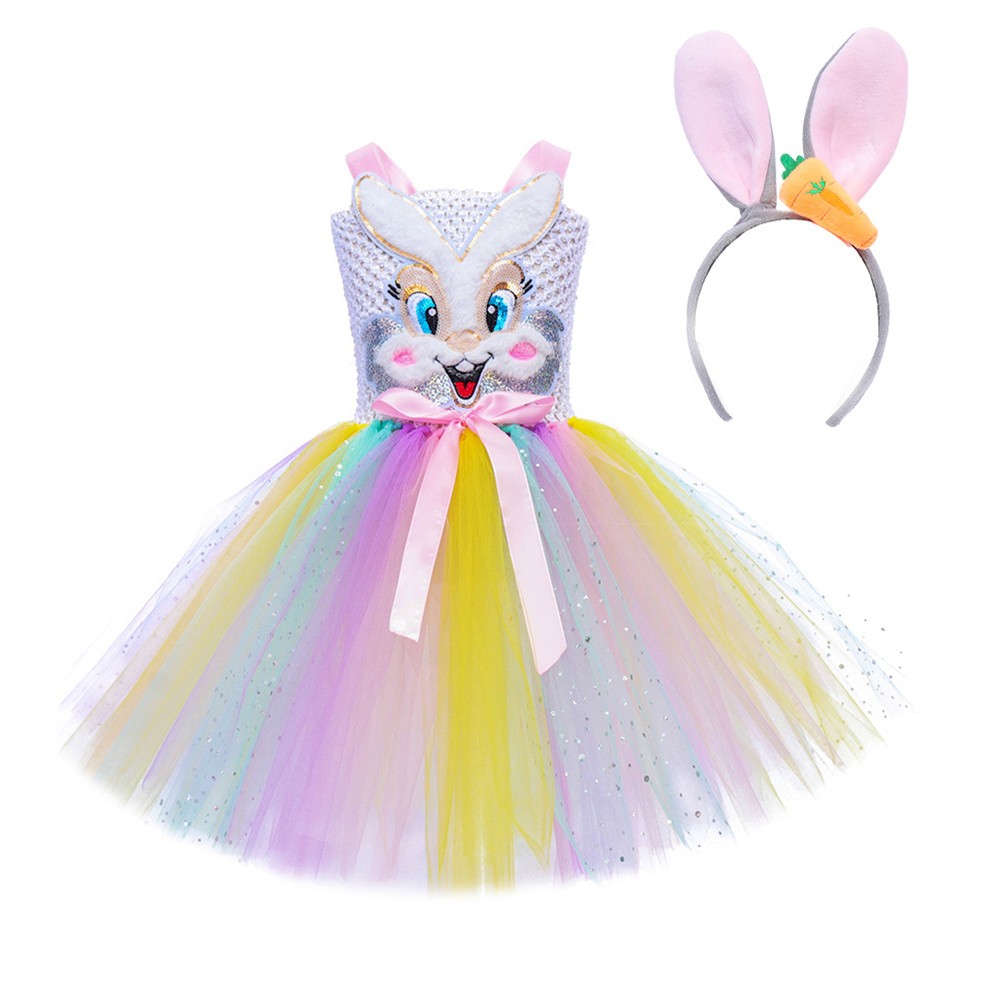 Girls Easter Bunny Rabbit Costume Bunny Tutu Dress with Headband Fancy Dress