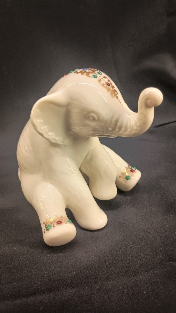 Lenox China Jewels Collection Sitting Elephant Figurine USA 1992 Gold and Enamel