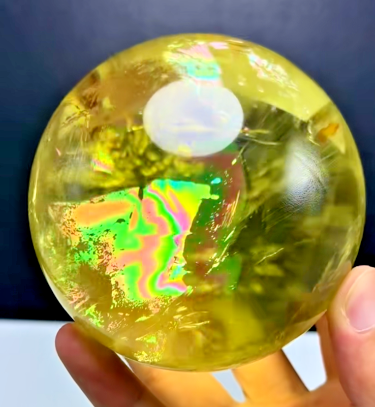 2.55LB Rare Natural Citrine Quartz Crystal Sphere Rainbow Ball Healing 95mm