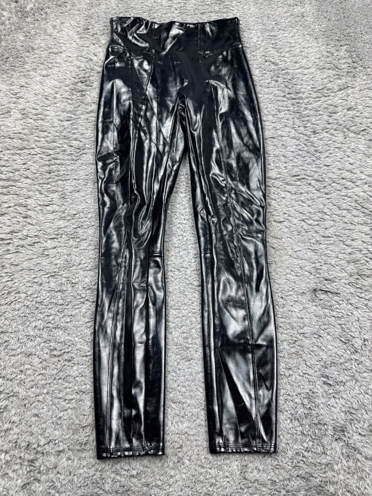 Spanx Leggings Women Small Black Faux Patent Leather High Rise Ankle Liquid Pant