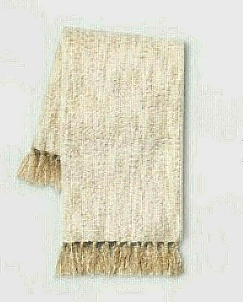 Soft Fringed Threshold Throw Blanket Tan Cream 50x60 Inches Cozy New