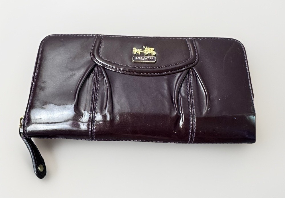 Coach Large Purple Patent Leather Wallet in Aubergine Eggplant